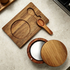 Eco-Friendly Acacia Wood Salt Keeper with Lid, Stylish Spice Storage Box for Home Kitchen & Culinary Use