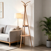 Bamboo Coat Rack Stand Free Standing 2 Tier 6 Hooks Multifunctional Hat & Coat Hanger for Hotel & Bathroom Use