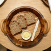 Eco-Friendly Round Acacia Wood Bowl with Handles, Stylish Wooden Serving Basket for Kitchen & Dining