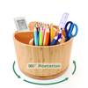 Eco-Friendly Classic Bamboo Utensil Organizer Rotating 6-Compartment Wooden Caddy Pen Phone Holder Kitchen Desk Living Room Use