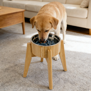 Quality Certification Bamboo Raised Pet Bowl Large Dog Slow Food Bowl Holder with Stainless Steel Bowl for Kitchen Use
