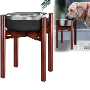 Adjustable Solid Wood Large Dog Bowl Stand Feeder Holder Food Container Natural Wood Storage Shelf Unit Single Tier Eco-Friendly
