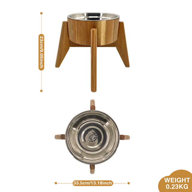 Custom Wooden Elevated Cat Dog Pet Feeding Bowl With 304 Stainless Steel Bowl