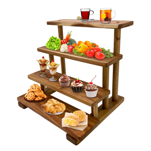 Cupcake Tower 4 Tier Appetizer Serving Tray and Platters Wooden Fruit Dessert Display Stand for Wedding Party