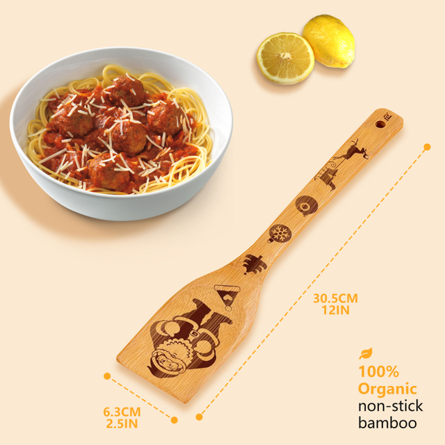 Customized Logo Natural Kitchen Laser Engraved Bamboo Utensils Set Large Cooking Wooden Spoon