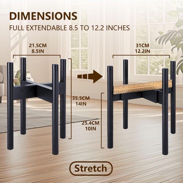 Adjustable Wooden Plant Stand for 8.5 to 12.2 Inch Pots, Suitable for Indoor and Outdoor Corners