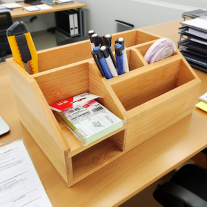 Homex-BSCI Factory Multifunctional Rectangle Bamboo Storage Organizer Storage Box Natural Bamboo File Holder Pen Holder