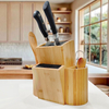Hot Selling New Design Universal Bamboo Knife Holder Eco-Friendly Utensil Blocks Kitchen Storage Rack Plastic Bristles 7-Piece