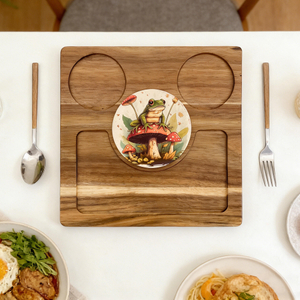 Japanese Style Wooden Serving Tray for Bread Pastry Kitchen Dessert Fruit Plates Acacia Wood Tea Water Cake Platter with Coaster