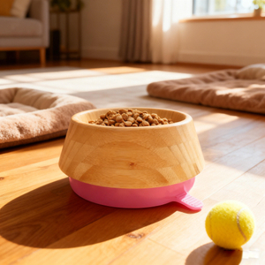 Factory Wholesale Eco-Friendly Bamboo Polished Non-Slip Camping Cat & Pet Food Bowl