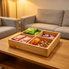 Hot Selling 4-Section Bamboo Divided Tray, Natural Bamboo Storage Box for Snacks, Office Supplies & Tabletop