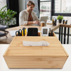 Premium Bamboo Desk Organizer, Multi-Functional Tissue Box with Pen Holder for Office & Home Desk