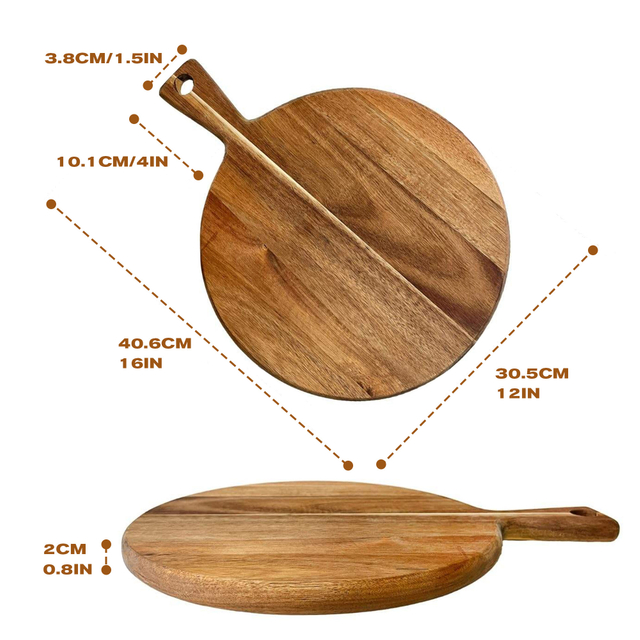 Acacia Wood Pizza Peel, 12 Inch Cutting Board, Acacia Wooden Cheese Paddle Board, Acacia Wood Cutting Board