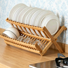 Bamboo Dish Rack for Kitchen Sink Space-Saving Foldable Dish Drainer Drying Rack for Dishes Plates Cups