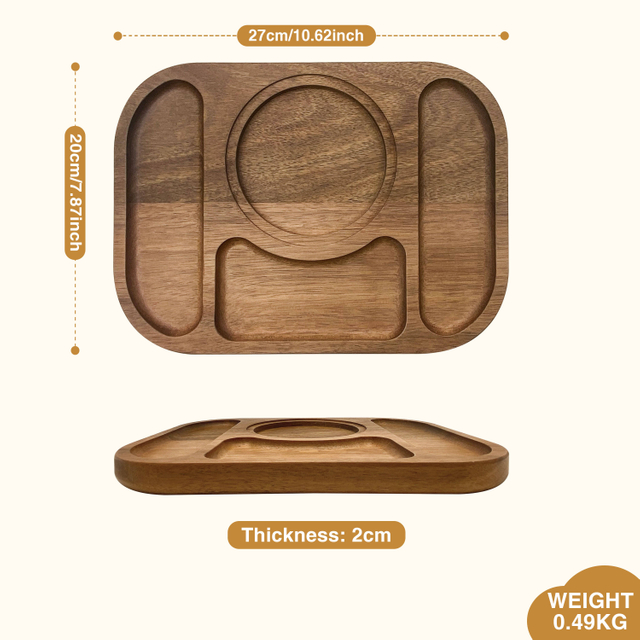 Rustic Natural Acacia Wood Tray Wholesale Rectangular Wooden Fruit Tray