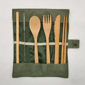 Portable Classic Design Bamboo Cutlery Set Disposable Travel Camping Utensils Including Fork Spoon Knife Straw