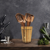 Wholesale Eco-Friendly Custom Bamboo Utility Rack Natural Bamboo Cutlery Spoon Wood Utensil Crock Flatware Organizer for Kitchen