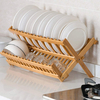 Wooden 2-Tier Dish Drainer Kitchen Plate Rack Kitchen Home Storage Organization Bamboo Collapsible Dish Drying Rack