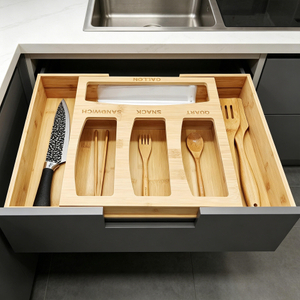 Multifunctional Square Lacquer Bamboo Tableware Dispenser Organizer Food Storage for Kitchen Dividers