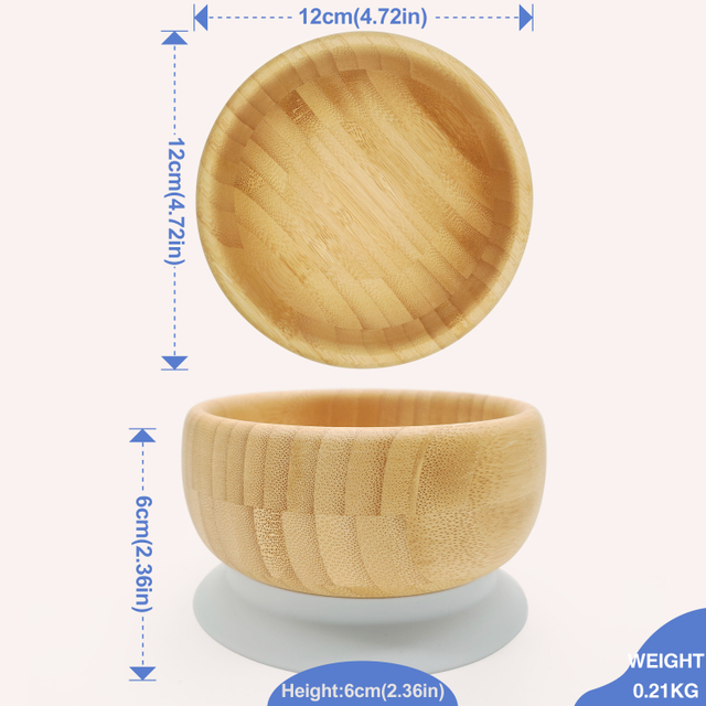 Custom Round Shape Bamboo Bowl with Silicone Suction for Babies and Kids Children's Tableware for Dining