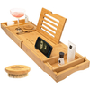Natural Bamboo Wood Modern Four-Piece Set Bath Tub Caddy Tray Extendable Arms Adjustable Legs Eco-Friendly Durable 70x23CM Bath