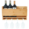 Home Decor Eco-Friendly Foldable Bamboo Wood Wall Mounted Wine Rack with Wine Glass Holder Floating Wall Shelves