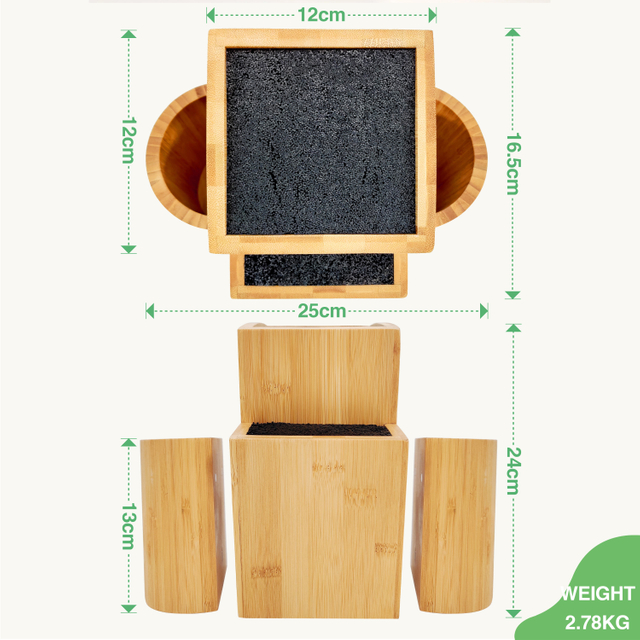Hot Selling Kitchen Counter Top Bamboo Wood Universal Bristle Insert Knife Storage Organizer Block Stand Holder