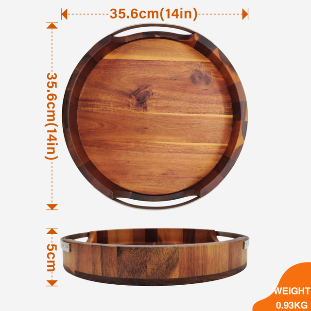 Wholesale and Custom-Made Large and Small Retro Brown Round Walnut Wood Entryway Storage Trays with Handles