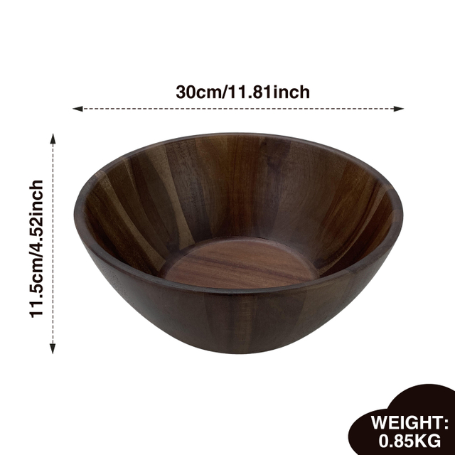 Classic Polished Round Acacia Wood Eco-Friendly YCZM Brand Stocked Serving Bowl for Kitchen & Home Use Salad & Party Decor