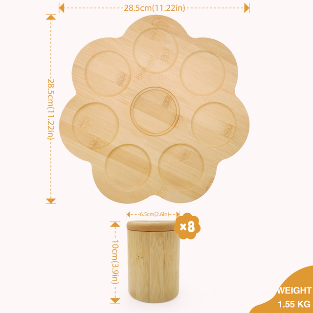 8-Jar Bamboo Wooden Rack with 360 Rotatable Serving Spoons Spice Jars and Laser Logo Functional Multifunction Design