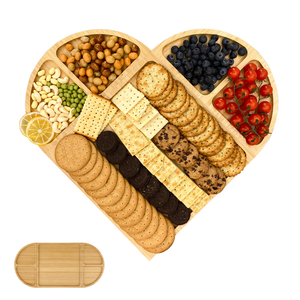 Valentine Gift Set Large Magnetic Charcuterie Board Heart Shaped Bamboo Cheese Serving Platter Dish & Plates