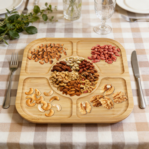 Eco-Friendly 5 Section Food Serving Dish Snack Tray Bamboo Divided Plate