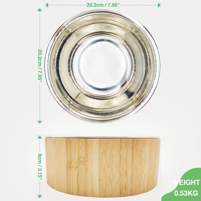 Durable Bamboo Pet Food Bowl Set, Rust-Resistant Stainless Steel Insert for Dry/Wet Food, Suitable for Pet Shop and Daily Use