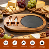Custom Handmade Natural Black Slate and Wood Cheese Serving Board with Knife Set