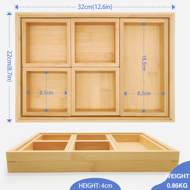 Sustainable Modern Portable Pressed Bamboo Lacquer Finish Multi-Compartment Serving & Storage Tray