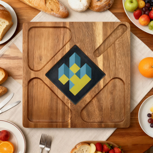 Customized Laser Eco-Friendly Natural Acacia Wood Square Food Grade Durable Bpa Free Grid Plate American Style Home Restaurant