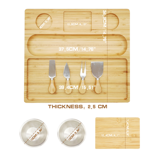 Eco-friendly Bamboo Cheese Board Set BPA-Free for Holiday Gifts and Friends Gathering with Laser Logo New Model