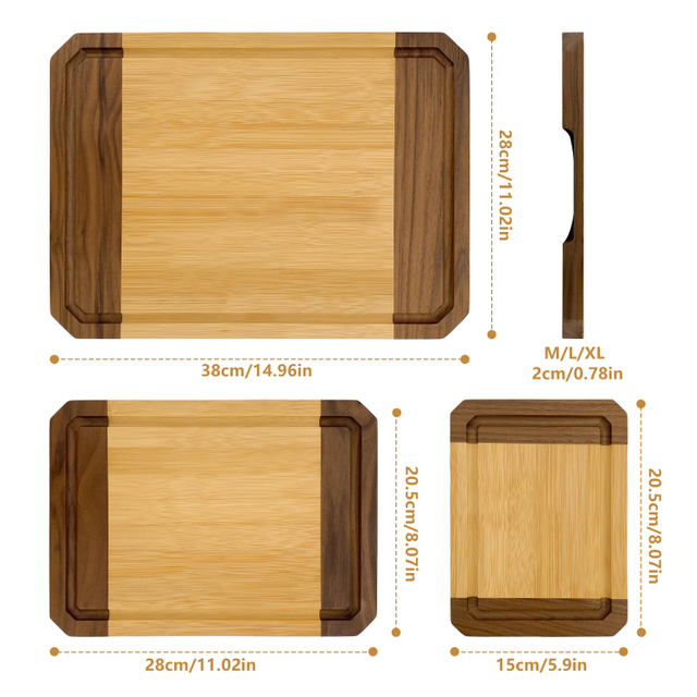 Eco-Friendly Three-Piece Bamboo Walnut Cutting Board for Kitchen Customized Rectangle Square Chopping Board Deep Grooves