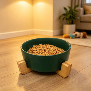 Heavy Duty Non-Slip Eco-Friendly Ceramic Double Bowl Pet Feeder with Elevated Stand for Dogs Cats, Household Ceramic Pet Feeder