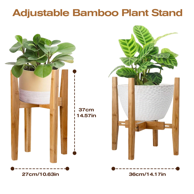 Adjustable Contemporary Bamboo Floor Plant Stand Indoor Single Plant Holder 8-12 Inch for Home Use
