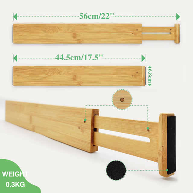 Natural Bamboo Drawer Dividers Organizers Adjustable Drawer Dividers for Kitchen Bedroom Bathroom Dresser Office