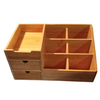 Classic Rectangle Bamboo Wooden Cosmetic Makeup Organizer Box Drawers Laser Engraved Multifunctional Office Sundries Storage