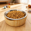 Premium Raised Bamboo Pet Feeder with Stainless Steel Cat and Dog Bowls for Hygiene and Comfort