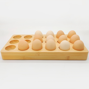 Bulk Eco-Friendly Bamboo Egg Storage Organizer Stackable Solid Bamboo Eggs Tray 18 Holes Egg Holder Refrigerator Countertop