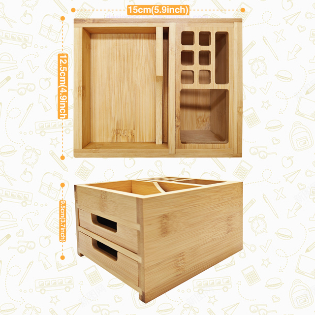 Bamboo Makeup Organizer and Storage With Drawer Medium Wooden Cosmetic Countertop for Bathroom Bedroom