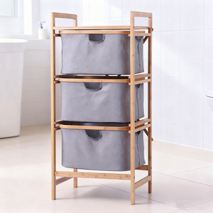 Wholesale 3 Layers Bathroom Shelf Storage Bamboo Waterproof Laundry Basket Hamper with Handle Storage Drawers