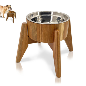 Custom Wooden Elevated Cat Dog Pet Feeding Bowl With 304 Stainless Steel Bowl
