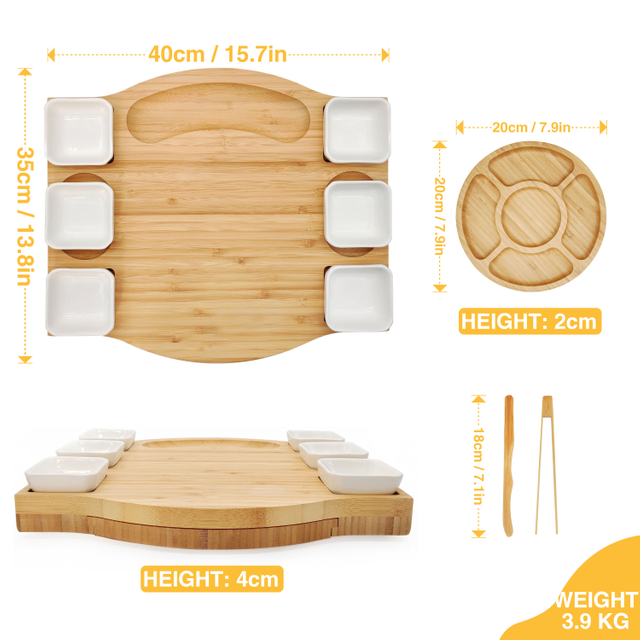Bamboo Cheese Board Set Magnetic Slide-Out Drawers Charcuterie Plate Set With Ceramic Bowls and Cutlery Knife
