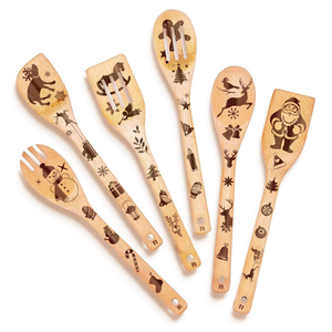 Customized Logo Natural Kitchen Laser Engraved Bamboo Utensils Set Large Cooking Wooden Spoon