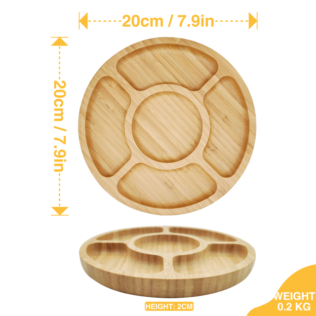 5 Compartments Round Custom Cheap Dry Fruit Wood Bamboo Divider Snack Serving Plate,Bamboo Nuts Serving Tray